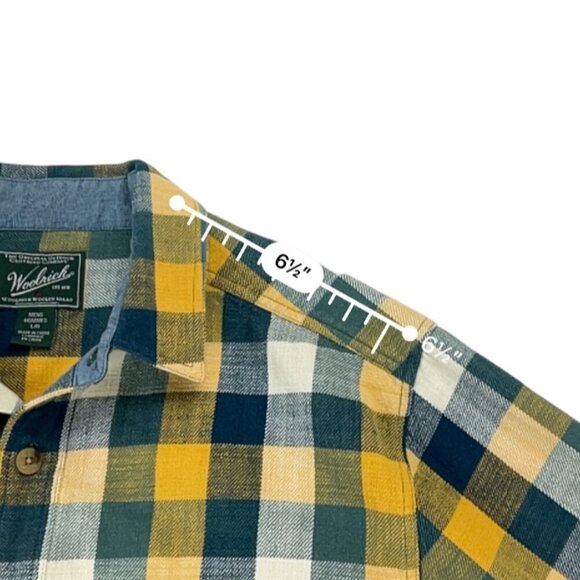 Woolrich Men's Yellow/Blue Long Sleeve Flannel Plaid Button Down Size L - Picture 9 of 11
